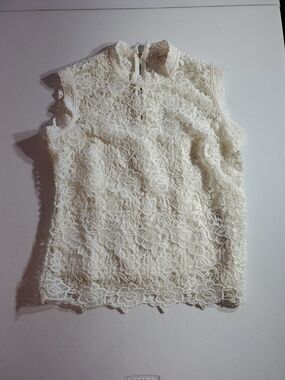 Nanette Lepore Med Back Zip Fairycore Ivory Lace High-Neck Top